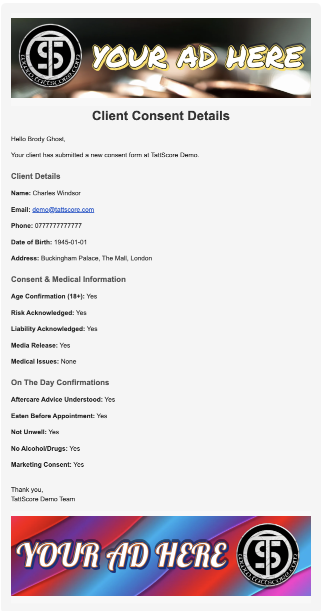 Artist Client Consent Email