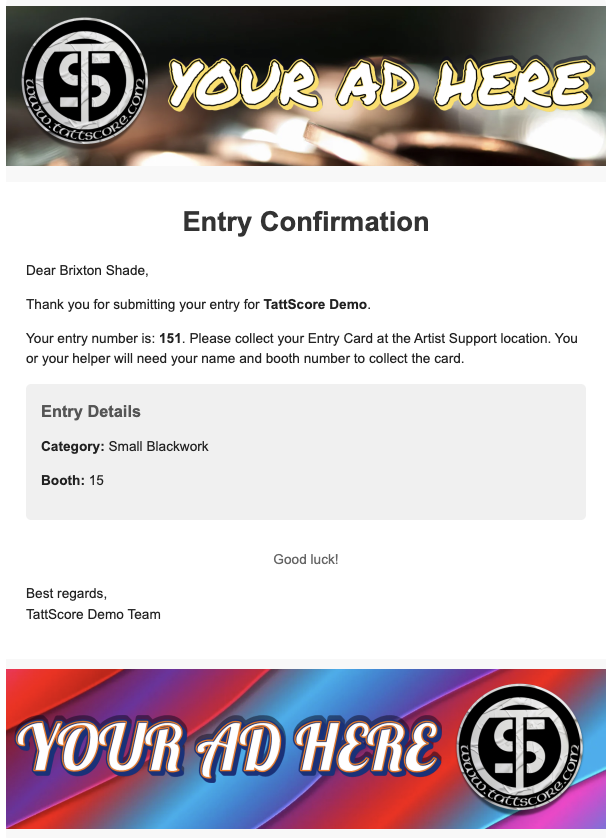 Entry Confirmation Email